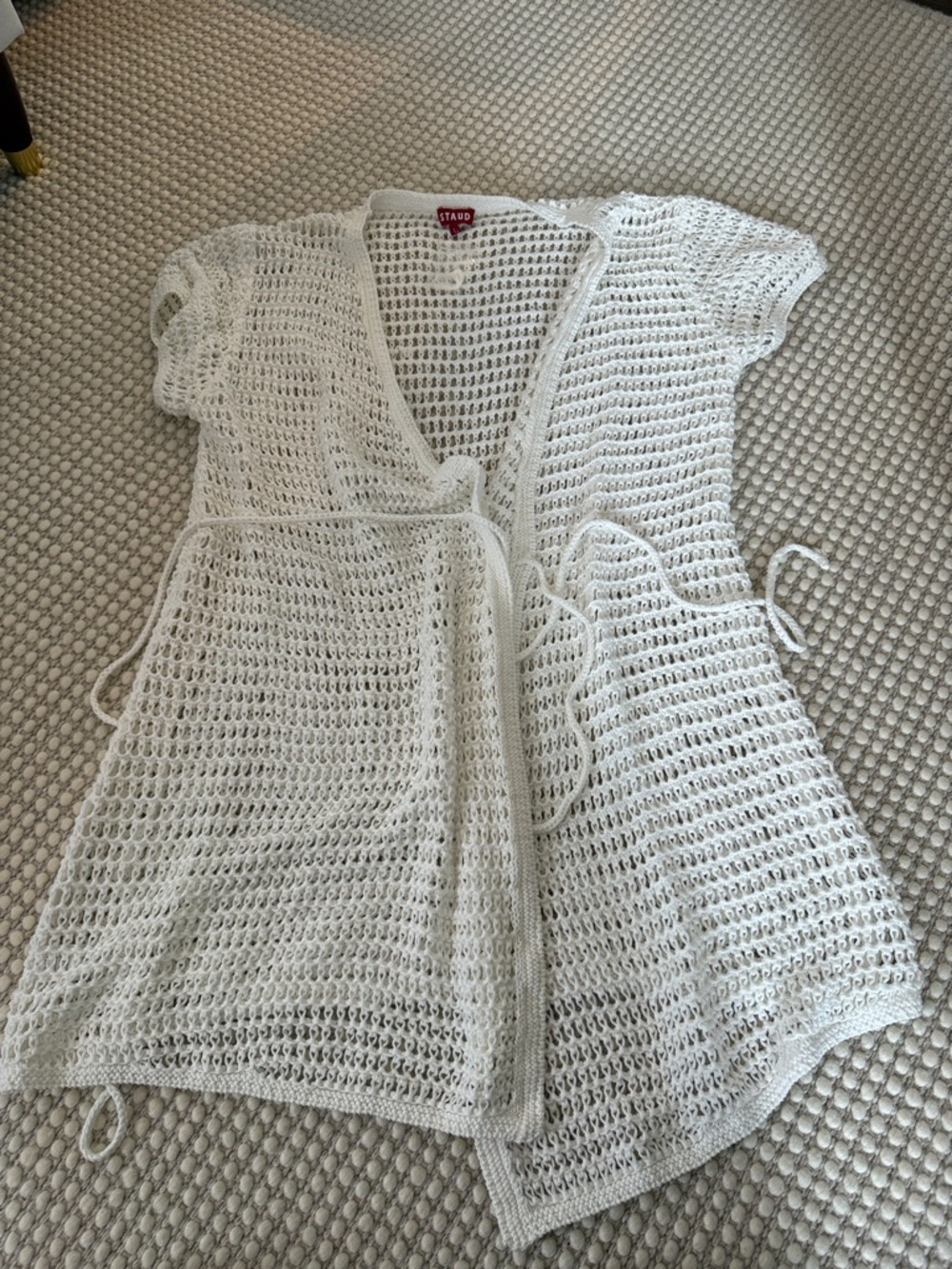 STAUD White Crochet Tie-Waist Cover Up